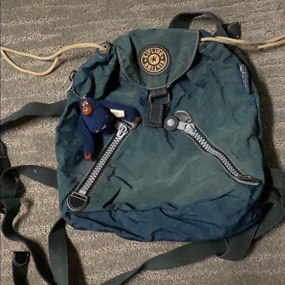 Women Vintage Kipling small navy and light brown backpack  monkey still attached main image 4